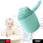 Side view of the ergonomic baby bath tumbler, showing its contoured shape for a snug fit on a child's head.