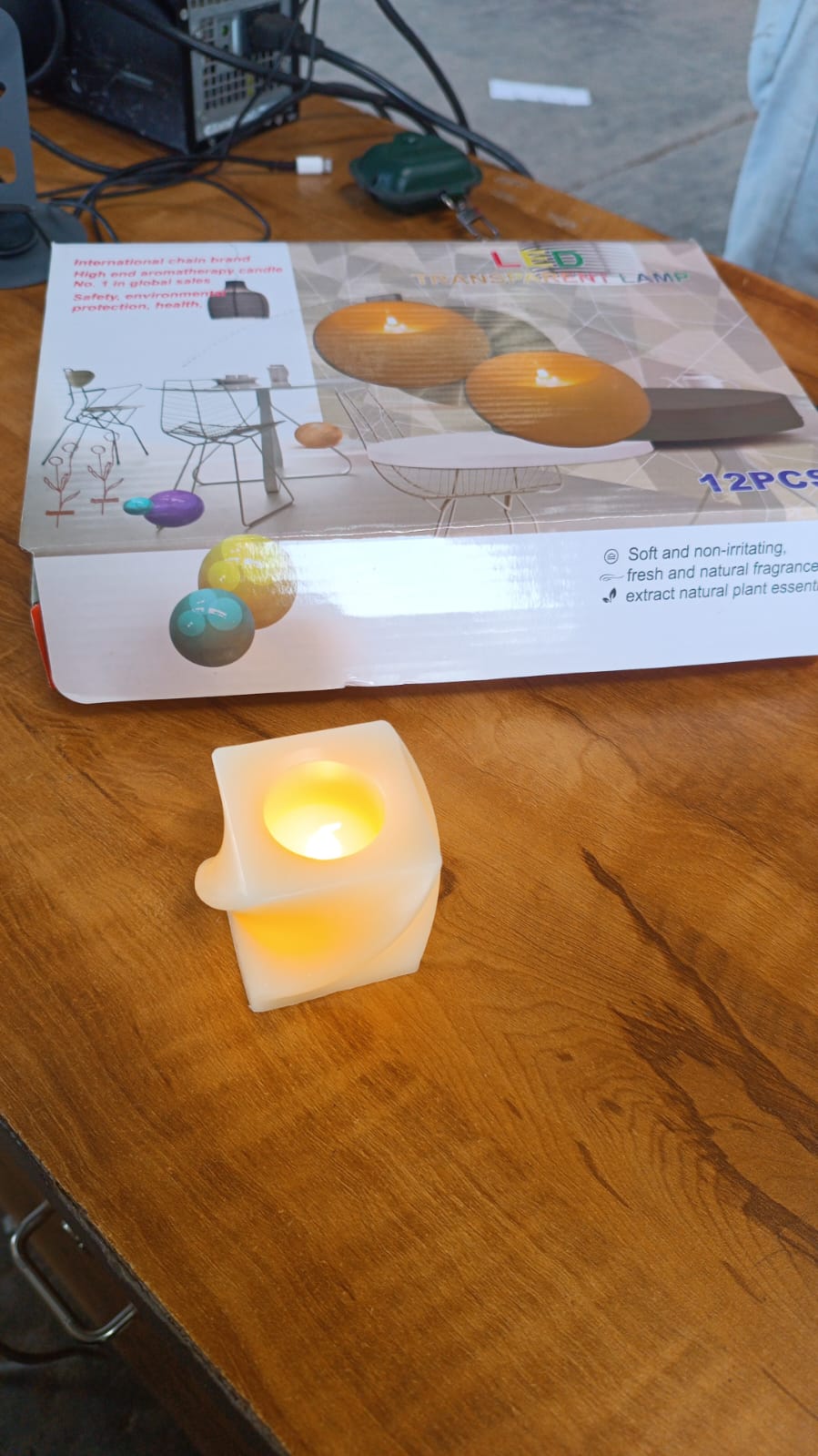 Set of twelve square shape LED flameless tealight candles for ambient lighting