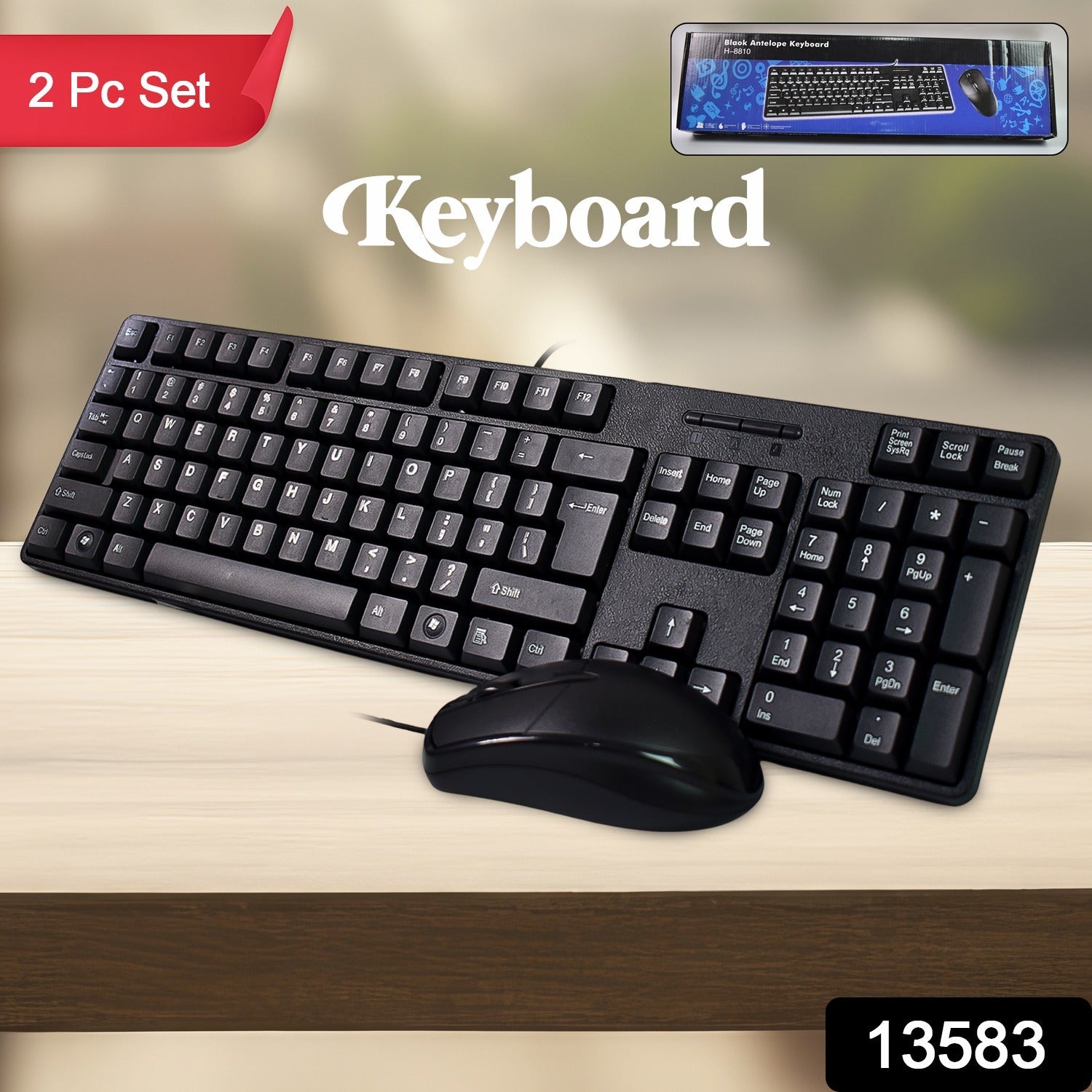 Ergonomic wired keyboard from the combo, featuring a comfortable 107-key layout for efficient typing.