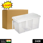 Fresh-keeping storage box separating fruits and vegetables in a fridge.
