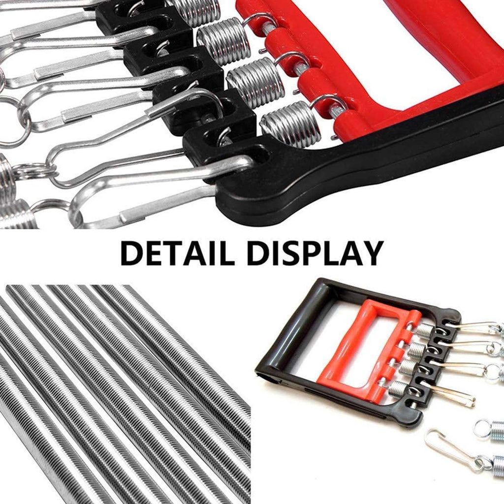 Close-up view of the chest expander's metal and spring construction