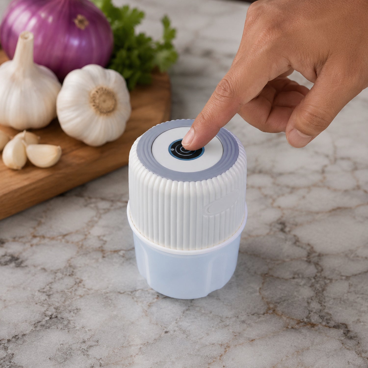 One-touch operation of garlic chopper on button