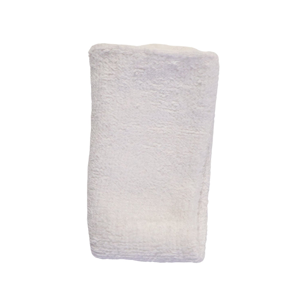 Cleaning cloth wiping fog-free bathroom mirror