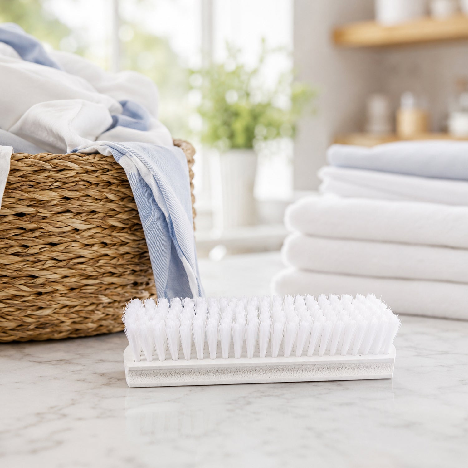 Cloth Wash Brush near Laundry Basket