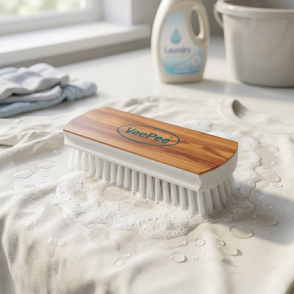 Side view of VeePee Heavy-Duty Cloth Washing Brush with ergonomic grip