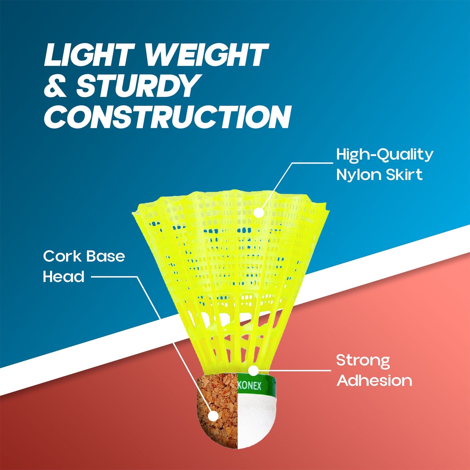 Konex plastic shuttlecock angled to display design for shuttlecock enthusiasts