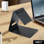 Durable metal mobile stand holding a smartphone on an office desk