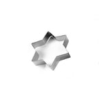 Detailed view of a single stainless steel flower cookie cutter for precise baking.