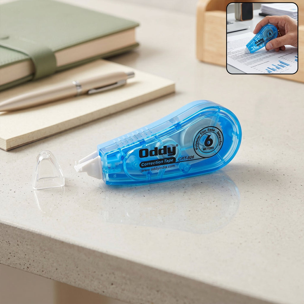 Oddy correction tape applied on a paper for neat correction
