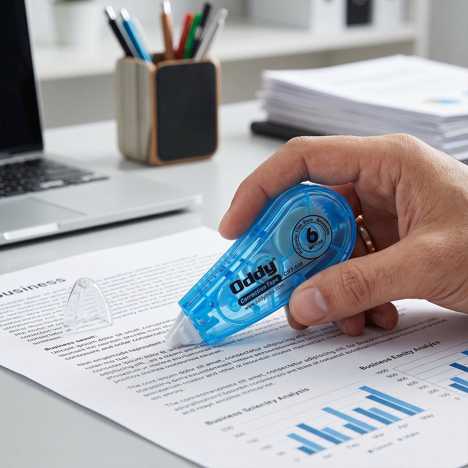 Correction tape roller in use with smooth application