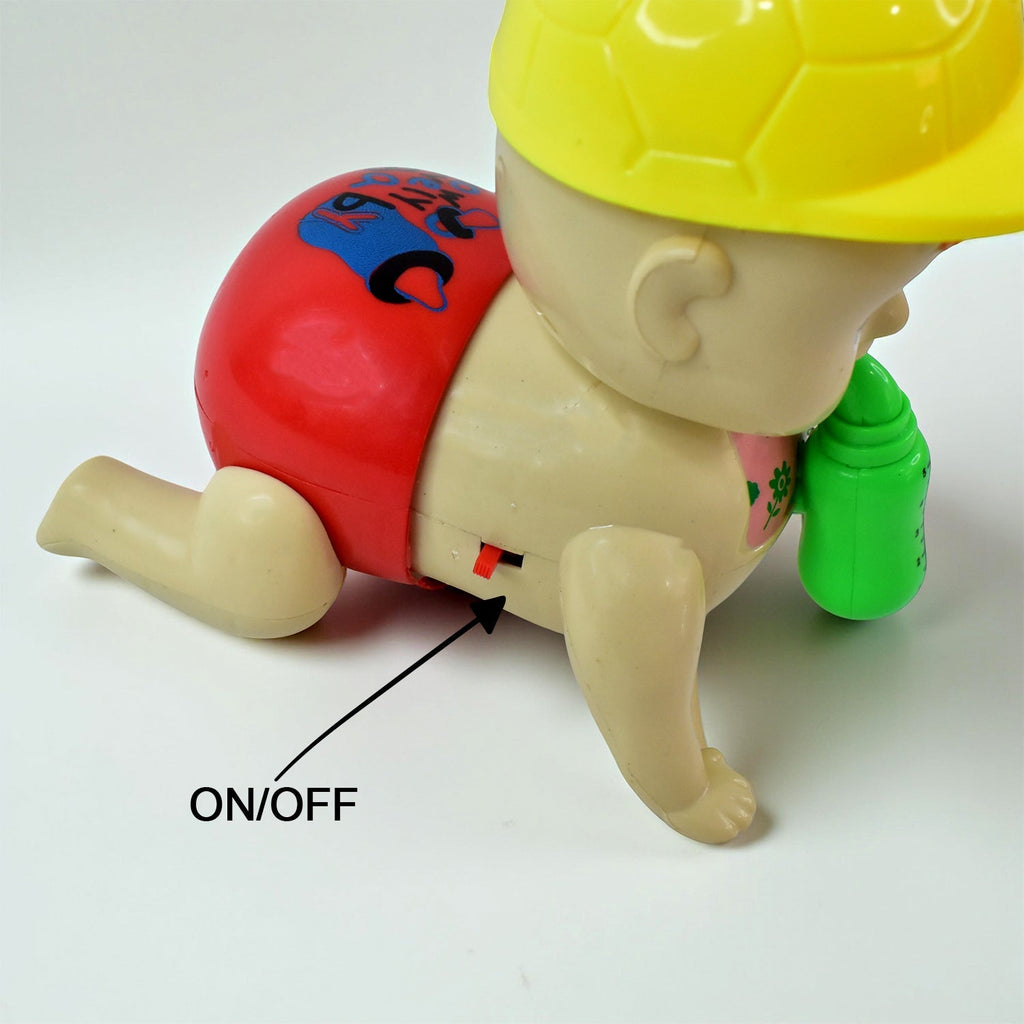 Child-safe plastic crawling baby toy with motorized movement and sound