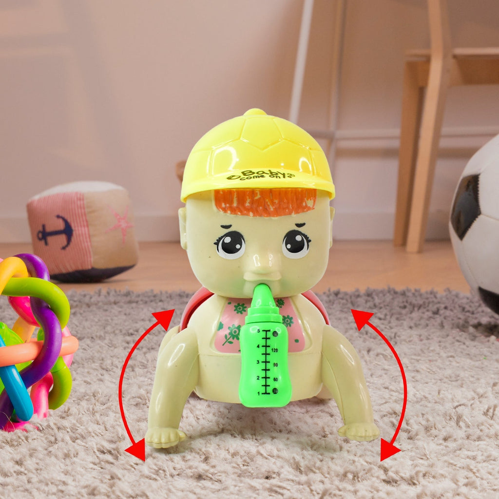 Lifelike crawling baby toy featuring bright flashing lights for kid's play