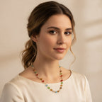 Fashionable multicolour crystal beaded necklace with gold-tone links