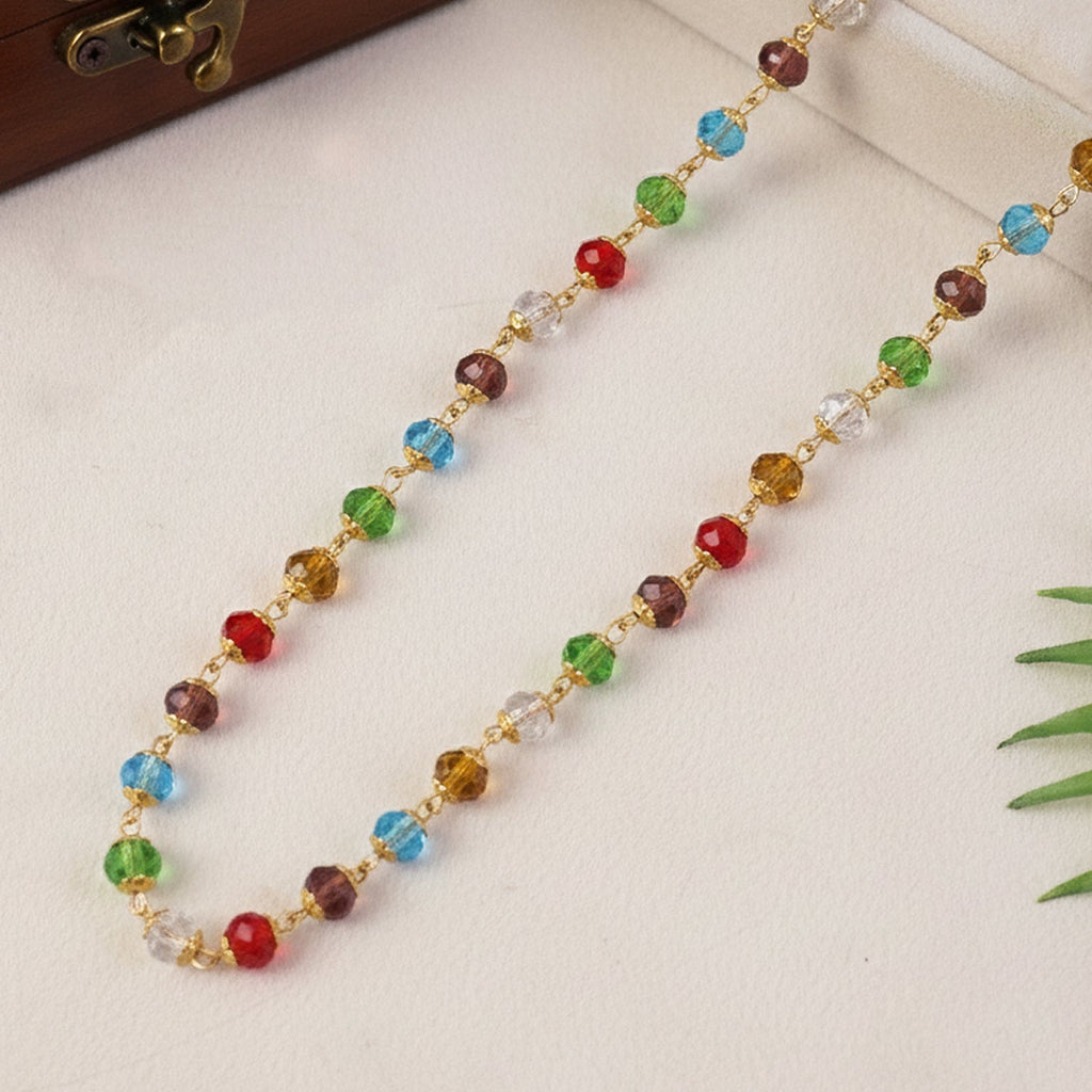 Festive necklace with multicolor crystal beads and gold-tone links