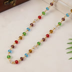 Festive necklace with multicolor crystal beads and gold-tone links