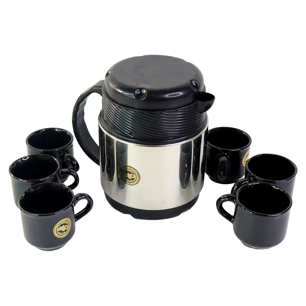 Glossy black ceramic cups designed for tea and coffee use in insulated set