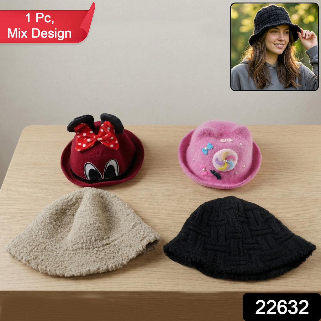 Warm winter bucket cap in mixed design for men, women, and kids