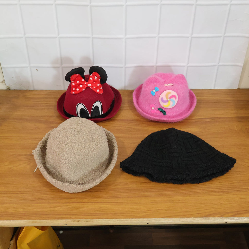 Bucket cap worn outdoors in winter