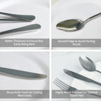 Complete polished stainless steel cutlery laid out on dining table