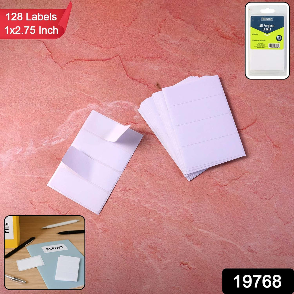 Close-up of plain white self adhesive label sticker with writable matte surface