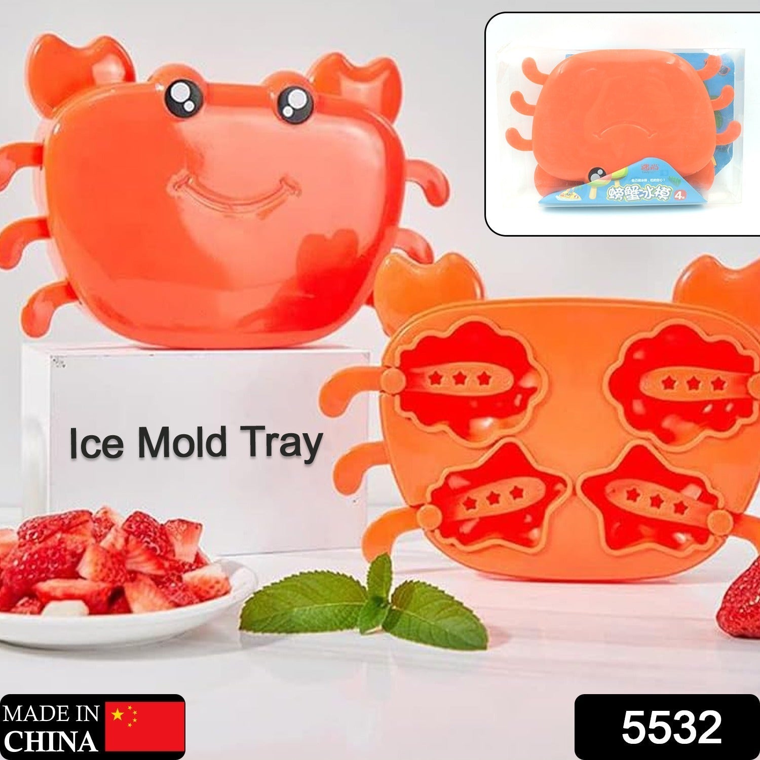 Flexible blue silicone crab ice mold ready to create fun shapes.