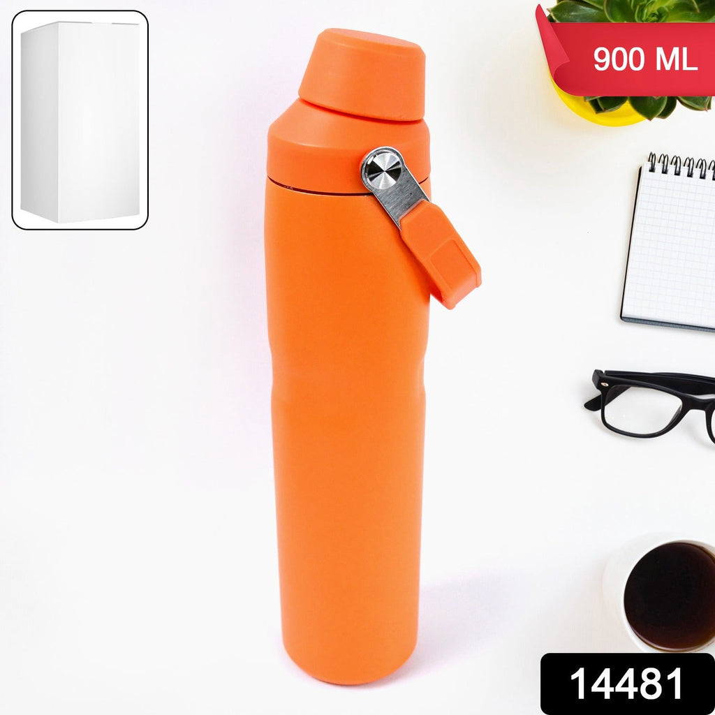 Close-up view of stylish aqua colored insulated stainless steel water bottle