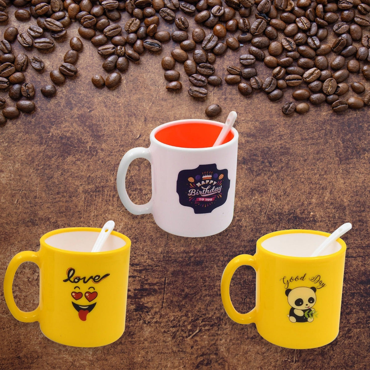 Elegant designer coffee mug with spoon, presented in a gift box.