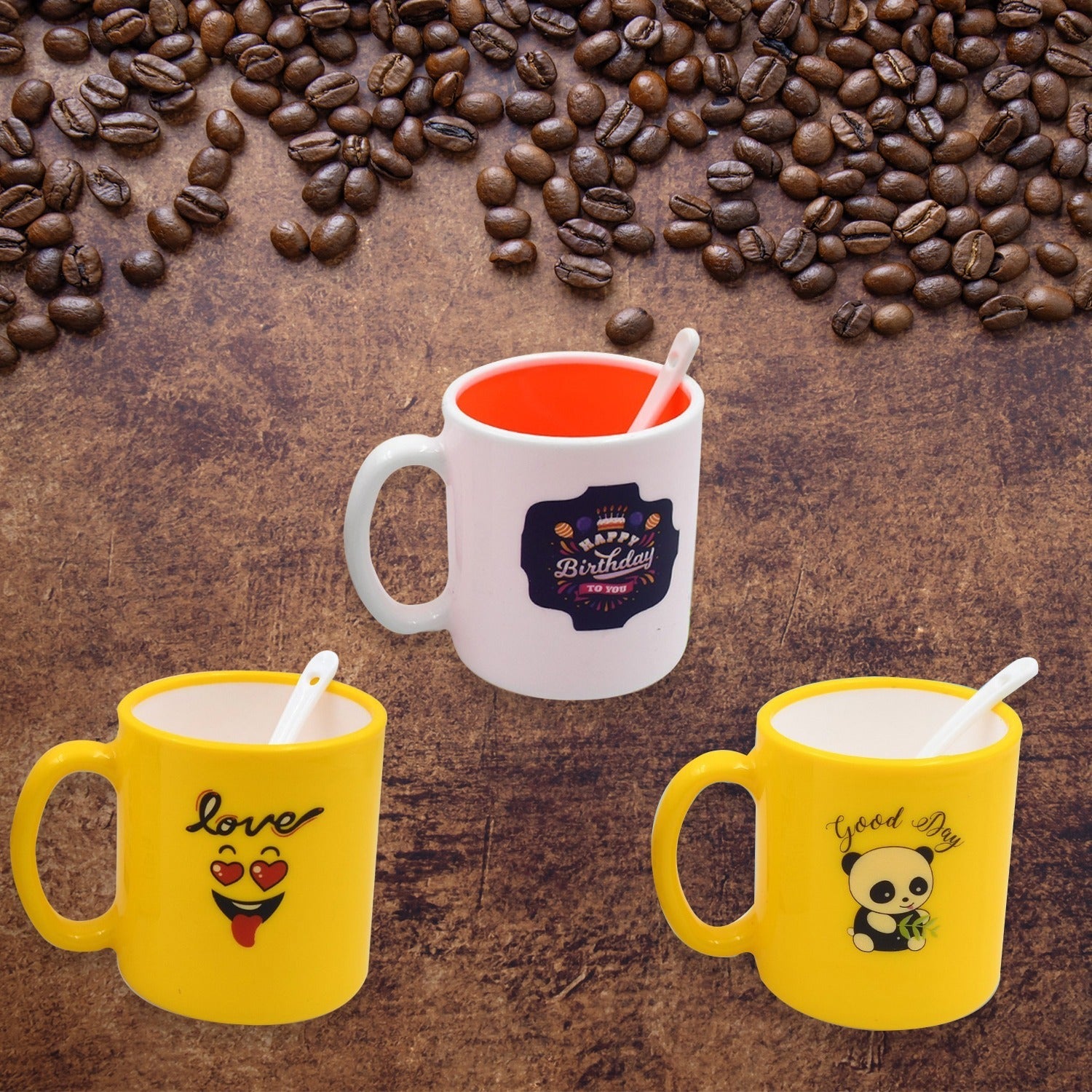 Elegant designer coffee mug with spoon, presented in a gift box.