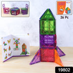 Close-up view of colorful click and build magnetic tiles for kids