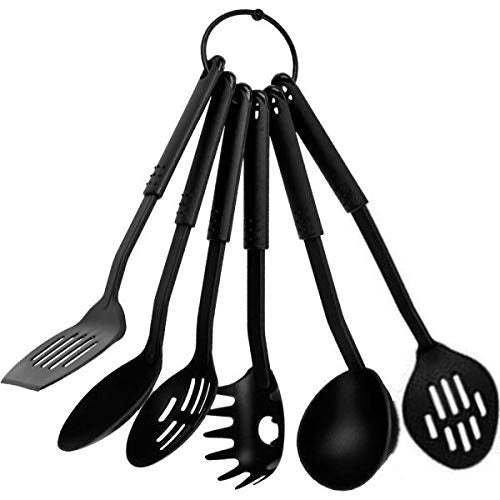 Set of 6 black non-stick cooking utensils from Velvet Wipe.