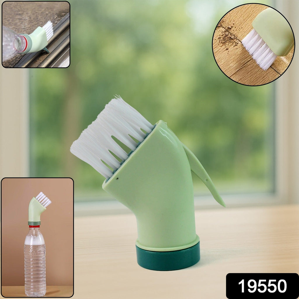 Multipurpose scrub brush attached to water bottle for deep cleaning in narrow spaces