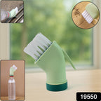 Multipurpose scrub brush attached to water bottle for deep cleaning in narrow spaces