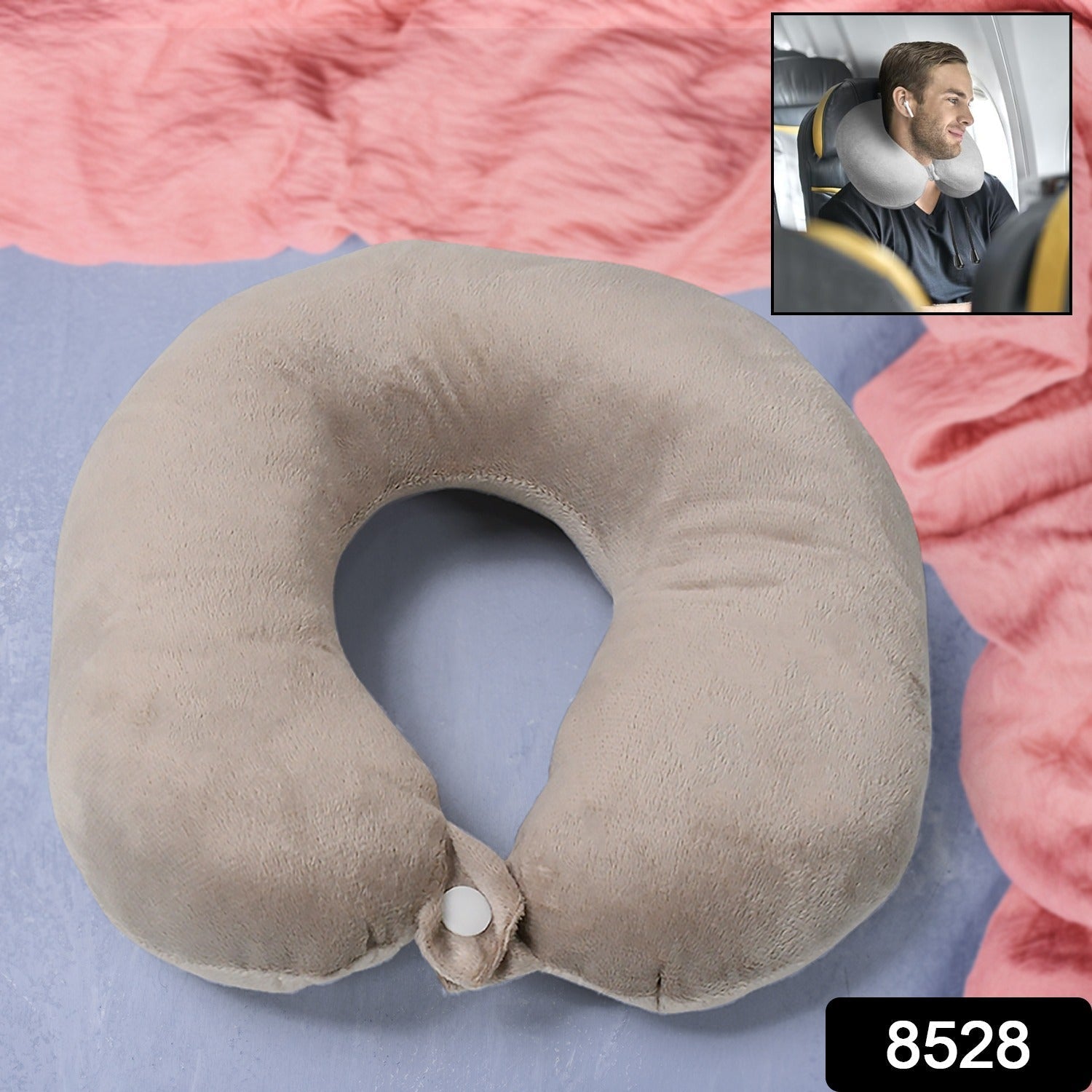A person comfortably using the Travel Neck Pillow while seated in a car, providing neck support.