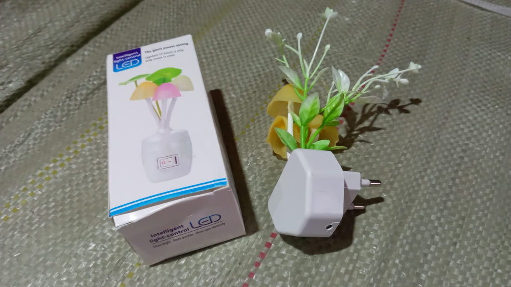 The energy-efficient mushroom night light with its auto on/off sensor in action.