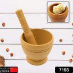Close-up of a sturdy khalbatta mortar and pestle for home cooking.