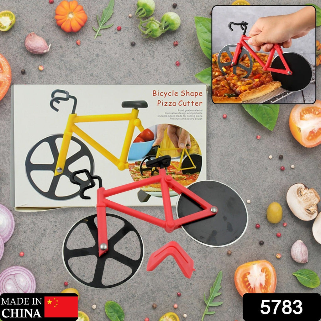Close-up of the sharp stainless steel wheel of the Quickslice Bicycle Pizza Cutter.