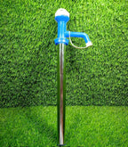 Complete view of the manual kitchen oil pump in polished stainless steel.