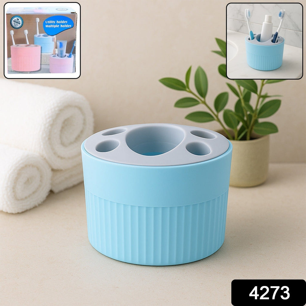 Bathroom toothbrush and utility organizer with multiple compartments