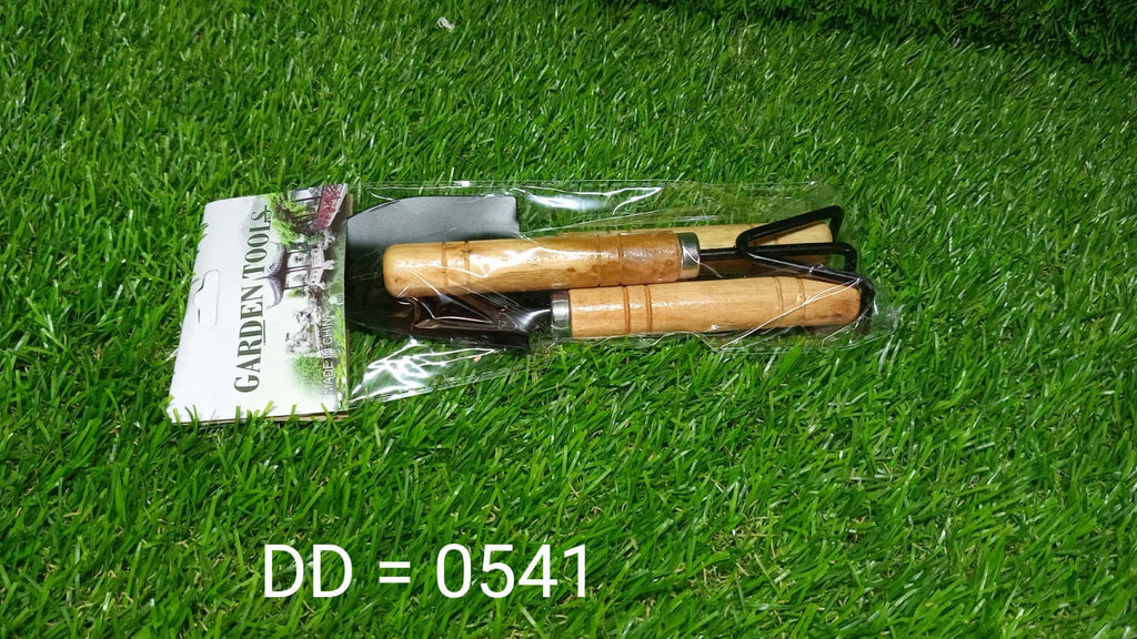 Compact Garden Tool Set, including a hand cultivator, trowel, and garden fork.