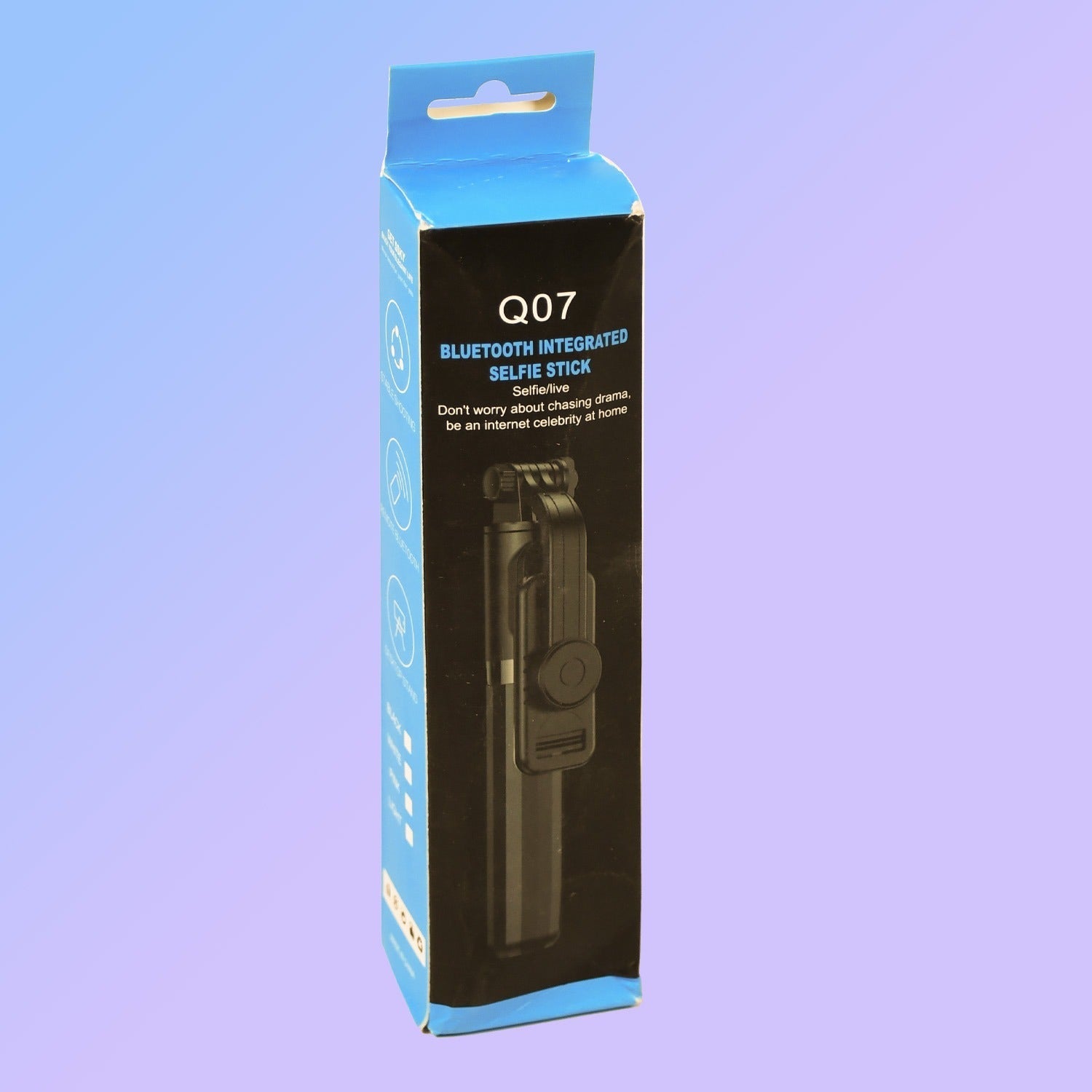Bluetooth selfie stick extended as a phone tripod for stable shots.