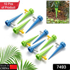 Multiple plant watering spikes and control valves displayed neatly.