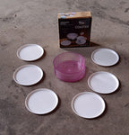 Plastic coasters effectively safeguarding furniture from hot beverage marks and spills.