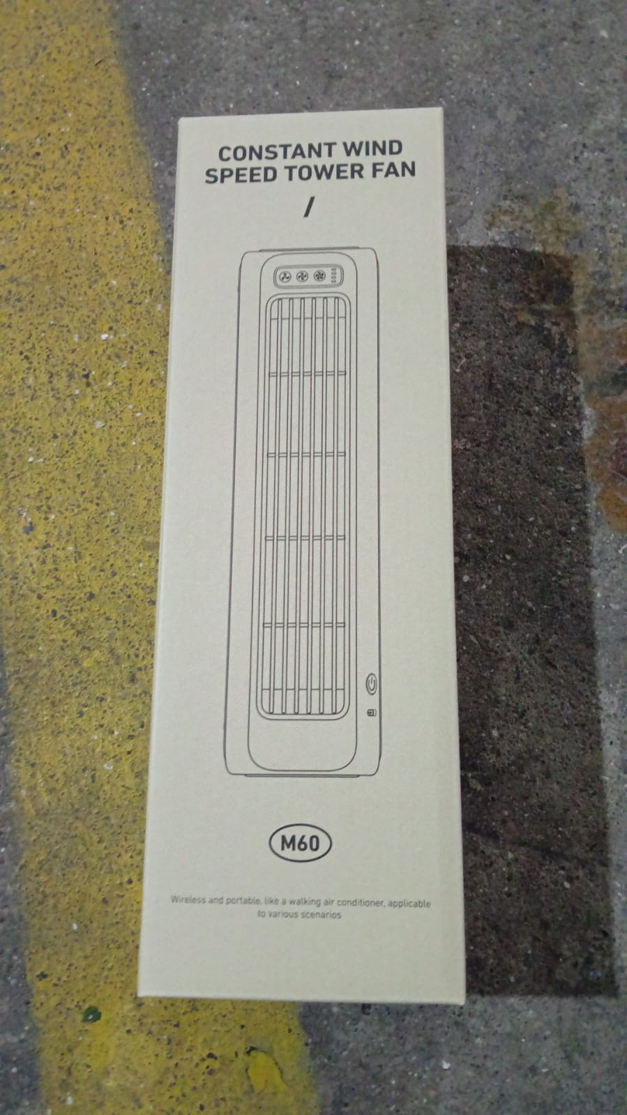 Portable AC cooling fan showing speed controls and design details