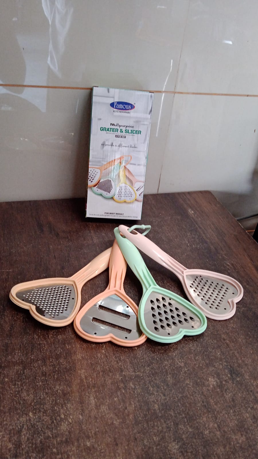Heart Grater Slicer set neatly packaged in its retail box, ready for delivery across India.