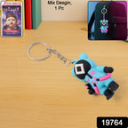 Close-up of soft silicone cartoon keychain with metal ring