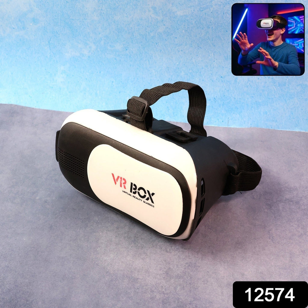User wearing VR BOX Virtual Reality 3D Glasses Headset enjoying immersive smartphone VR gaming