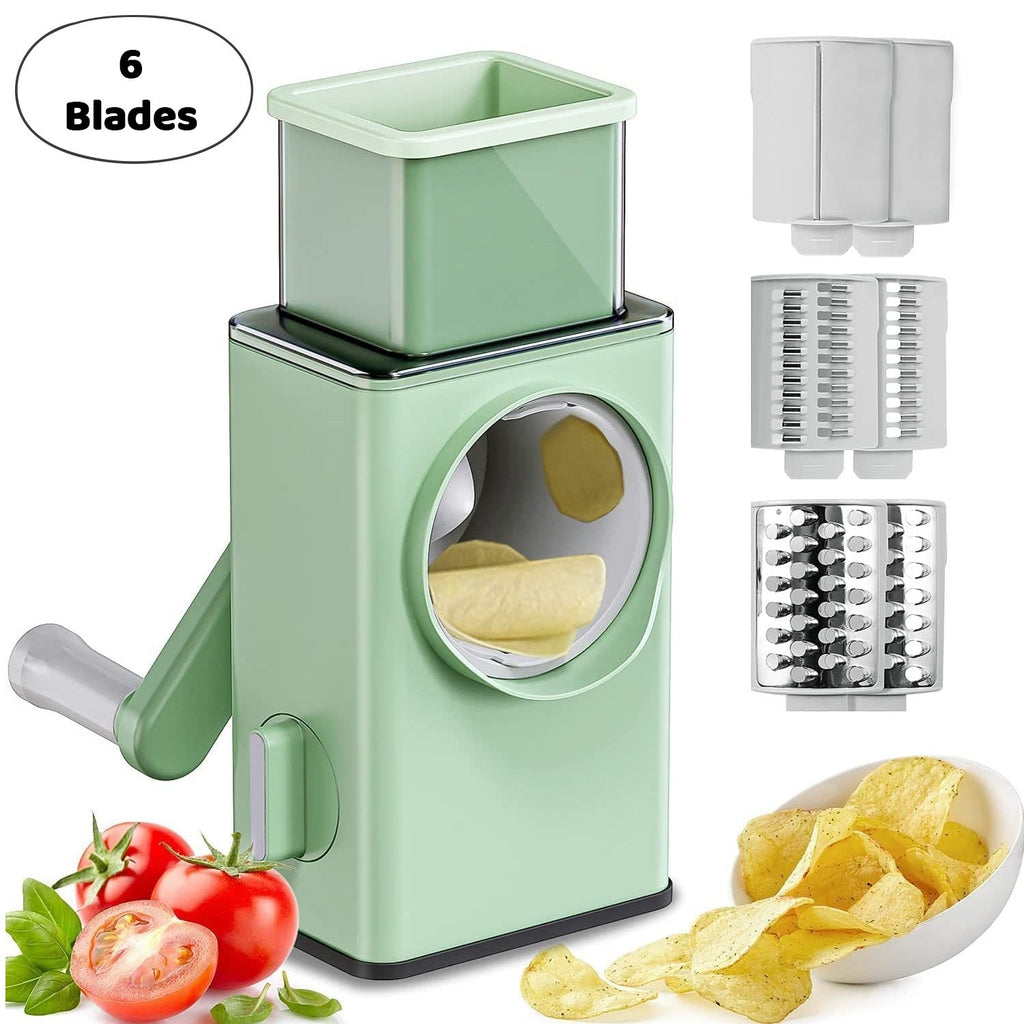 All components of the multifunctional stainless steel vegetable chopper, including 6 sharp blades.