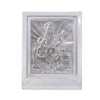 Side profile view of silver Saraswati Maa photo frame showing sturdy stand