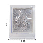 Silver Saraswati Maa photo frame displayed on a flat surface with clear acrylic cover