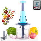 Hand-press vegetable chopper showing sharp rustproof stainless steel blades
